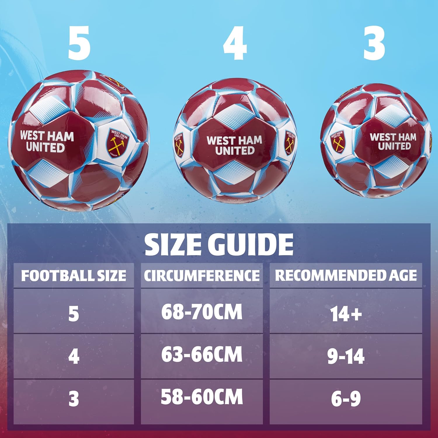 West Ham United F.C. Soccer Ball for Adults Teenagers Kids Training Soccer Size 3, 4 or 5 West Ham Merchandise (Burgundy, Size 4)