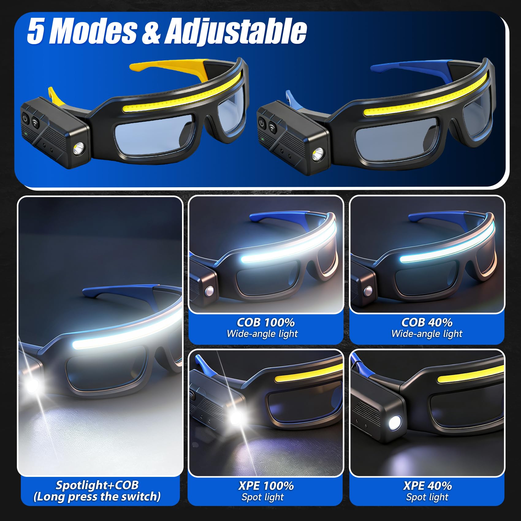 Paquete de 2 lentes recargables para faros delanteros, con sensor de movimiento y control táctil, 5 modos, luz frontal impermeable para correr, ciclismo, camping, trabajo nocturno