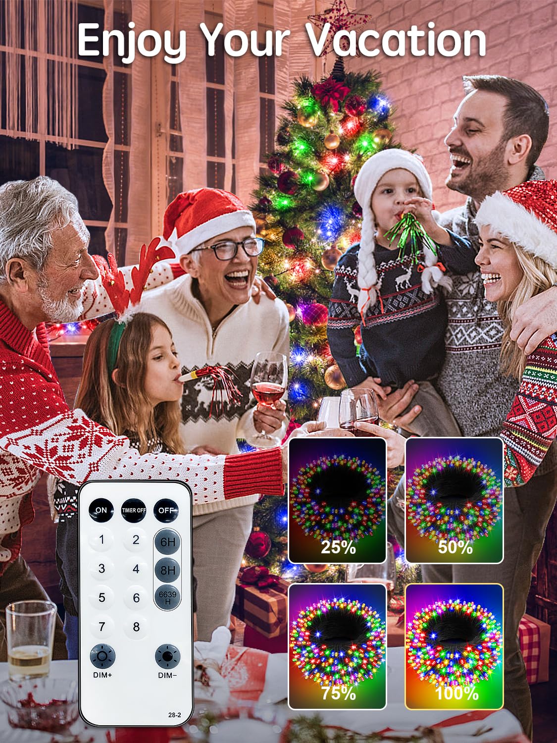 ARKOCHIC 35M Luci Albero di Natale, 300 LED Luci Natalizie da Esterno ed Interno, 8 Modalità con e Telecomando Lampade di Natale per Giardino, Balcone, Casa, Festa (Multicolore)