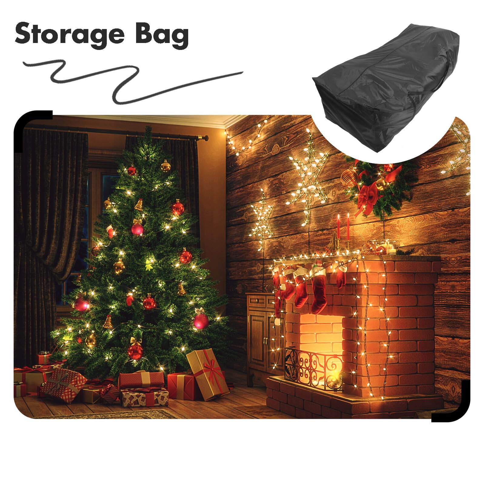 SHINEOFI Borsa Portaoggetti per Albero di Natale Oxford 420D Nero 173X76X51 CM con Manici e Cerniera Pieghevole Ampia Capacità per Materassi Cuscini e Mobili da Esterno per Riporre e