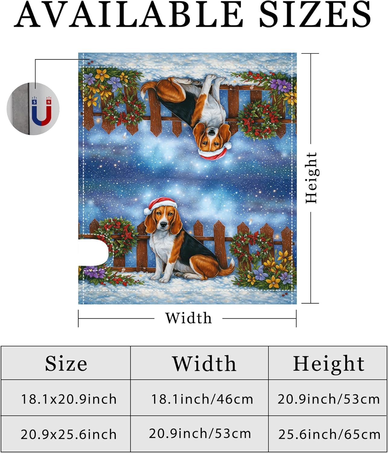 Beagle Magnetic Mailbox Covers, Christmas Festive Snow Wreath Xmas Brown Mailbox Post Cover for Outdoor Decorations 18x21 Inch
