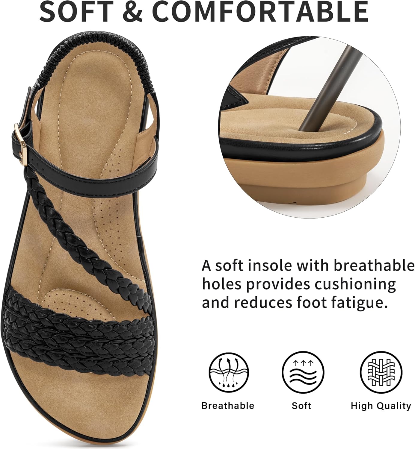 Aomigoct Dressy Womens Sandals Summer: Comfortable Strappy Flats Sandals Women - Beach Walking Woman Shoes - Image 4