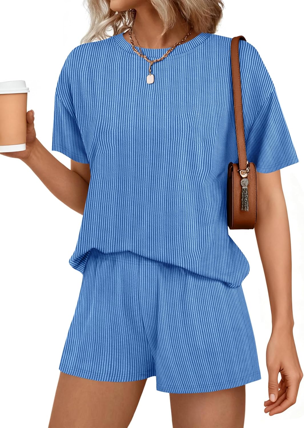 Two Piece Sets for Women Summer Short Sleeve T Shirts and Shorts Matching Lounge Set Crew Neck Loungewear Pajamas Outfits