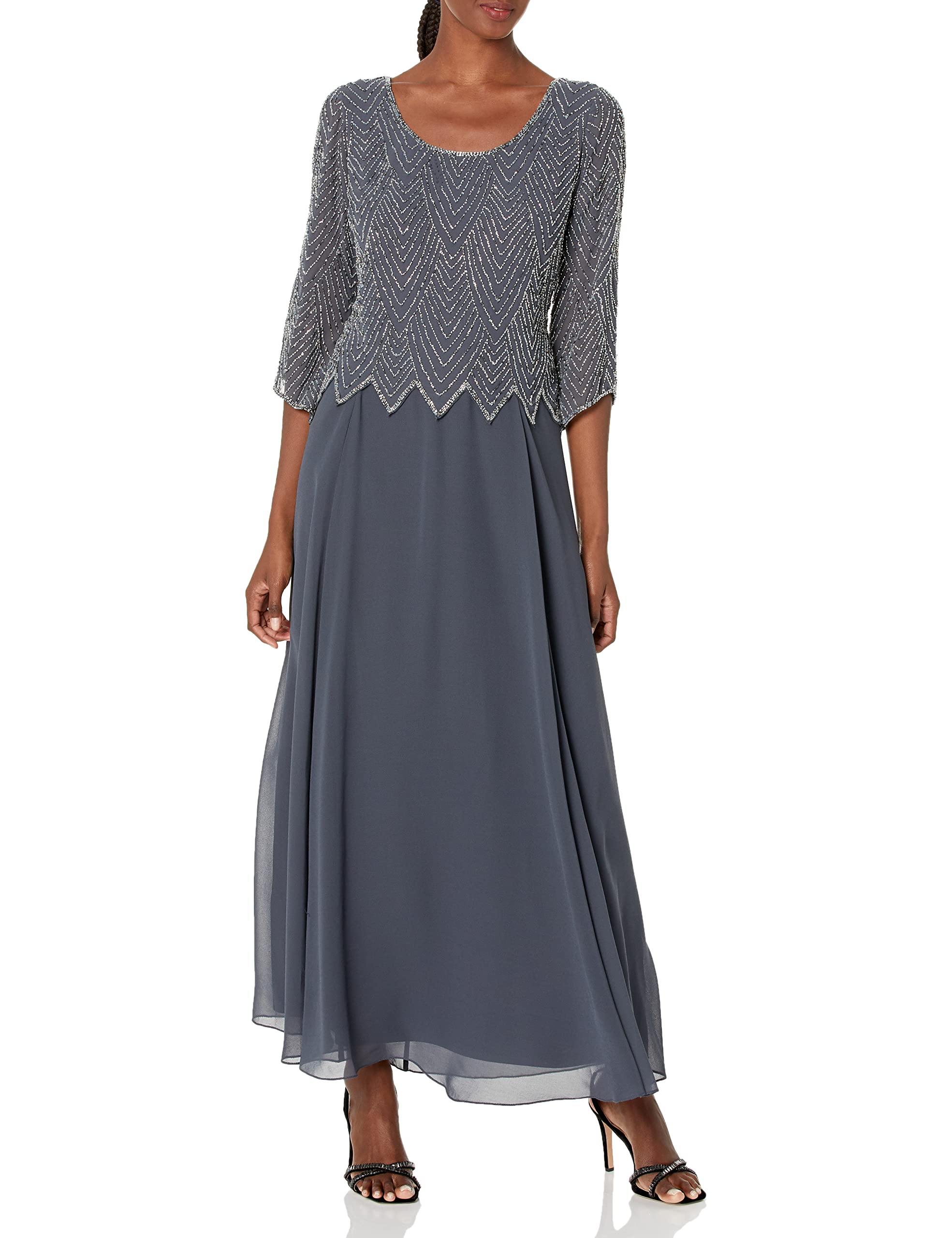 Women's Geometrical Beading 3/4 Sleeve Mock Flare Dress