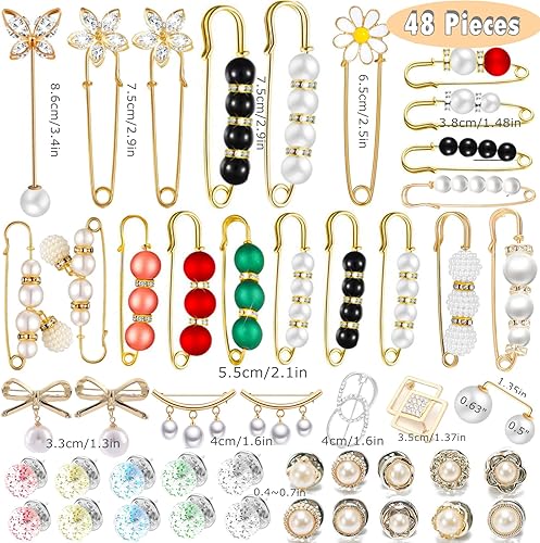 Miniatura 2 de Juego de 48 broches de perlas sintéticas 38 pines de seguridad con 20 botones de cobertura para mujeres niñas vestidos pantalones ropa