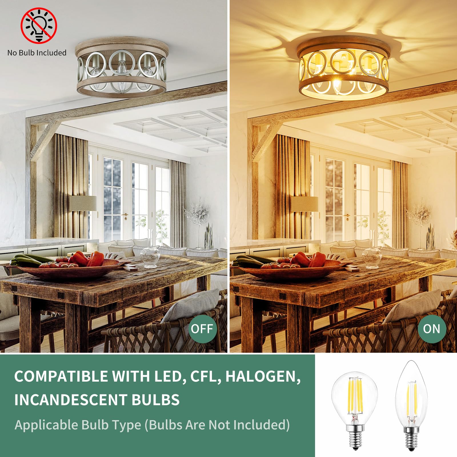 Avzkcy Farmhouse Close to Ceiling Light, 13" Brushed Nickel Flush Mount