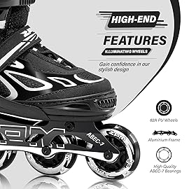 2PM SPORTS Vinal Girls Adjustable Flashing Inline Skates, All Wheels Light Up, Fun Illuminating Skates for Kids and Men - Silver L