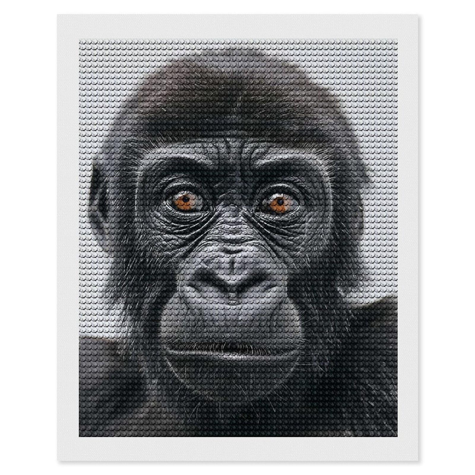 Junmoney Gorilla Face Diamond Painting Set 16"x20", Holiday Gift Idea, for Creative Relaxation, Fun Craft Experience, Vintage Style Decor