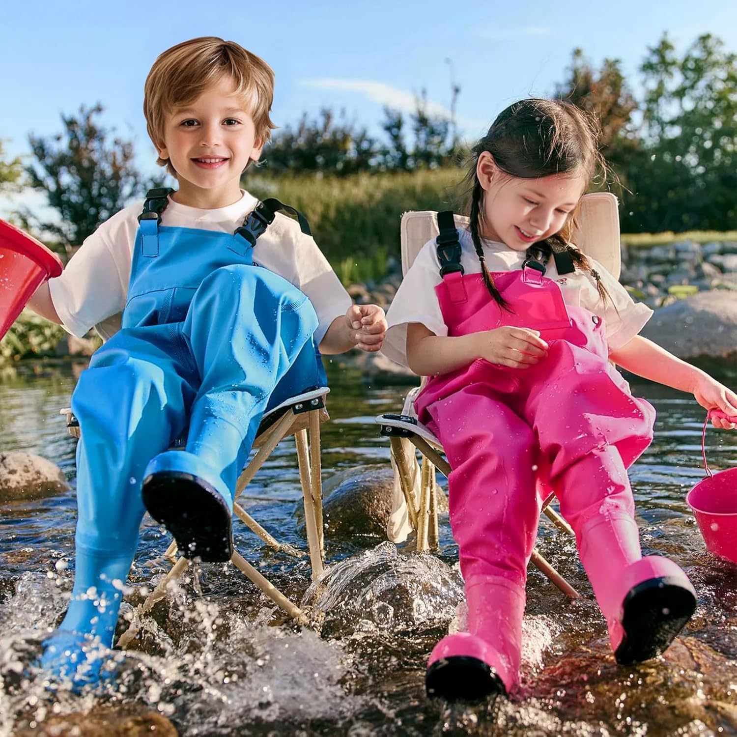 Kids Chest Wader with Non-Slip Boots,Youth Fishing Hunting Waterproof Waiters, Children Boys Girls Breathable Waders