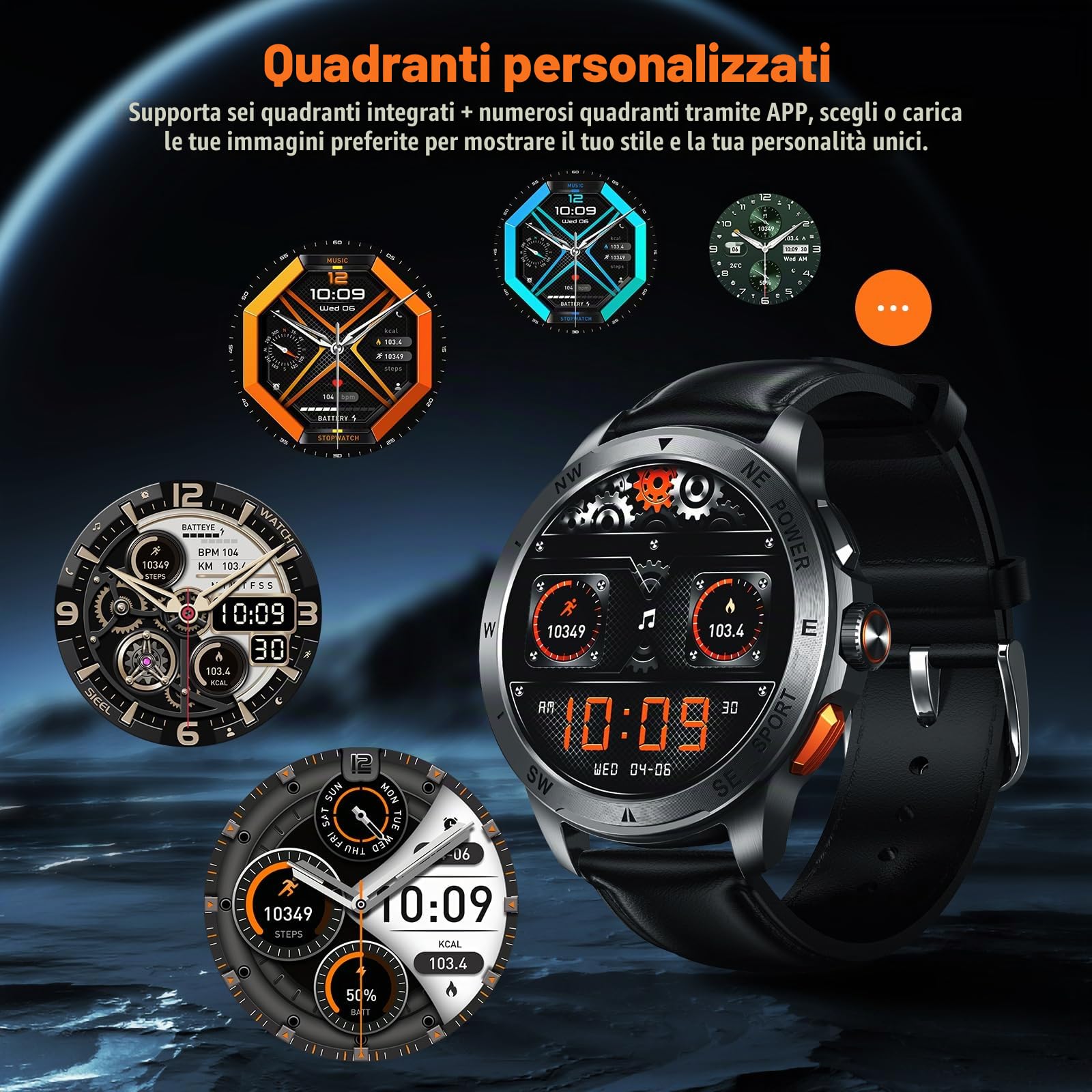 Smartwatch Uomo con ET/HRV/SIRI, 1,43" AMOLED con Chiamate Bluetooth Militare Orologio Intelligente Fitness/24H Cardiofrequenzimetro SPO2/100+ Modalità Sport/IP68Impermeabile /Sonno/per iOS Android