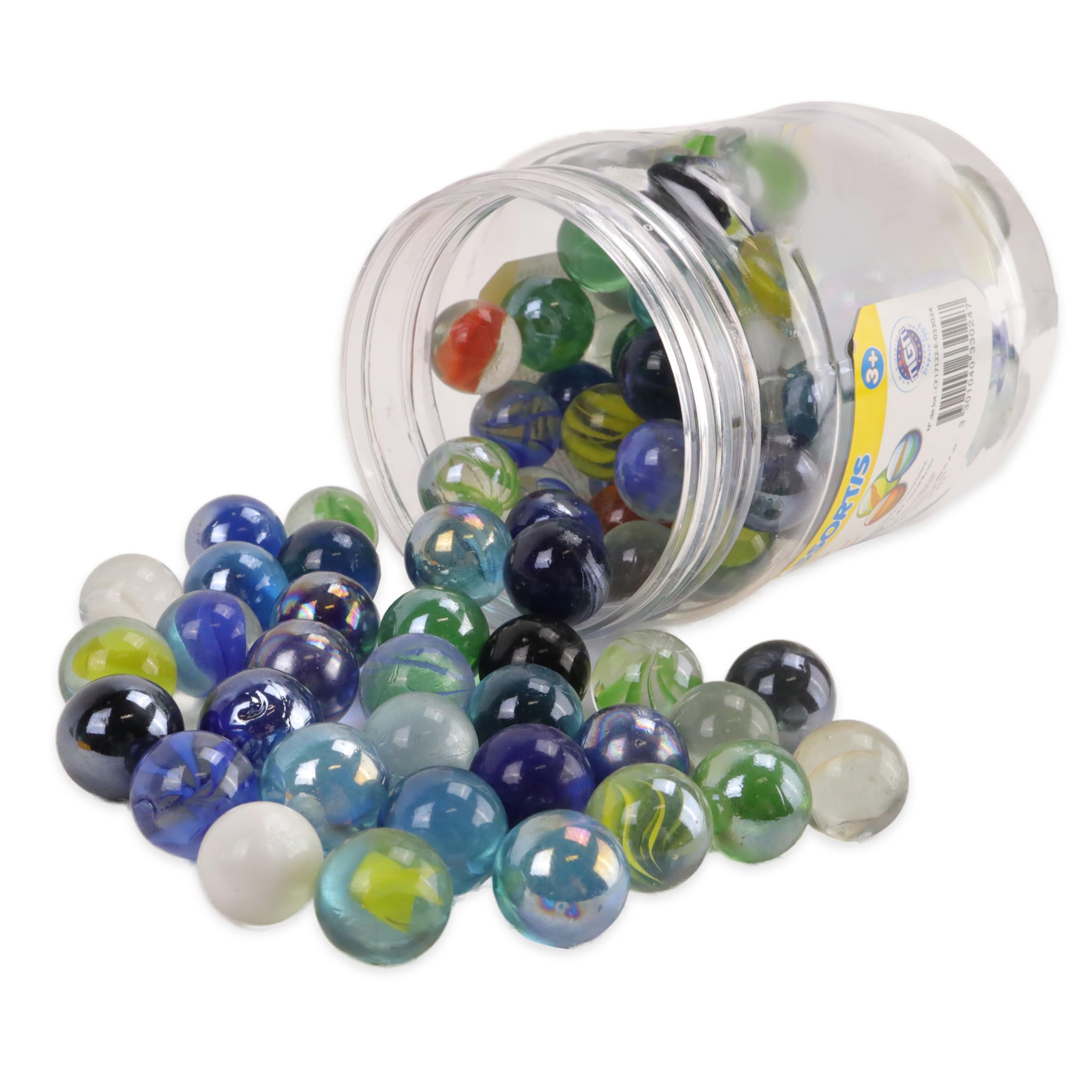 FLYPOP'S - Pots de Billes et Calots - Jeu de Récréation - 033024 - Multicolore - Verre - Jeu d'Adresse - Jouet Enfant - Galots - 1,6 cm x 1,6 cm - À Partir de 3 ans