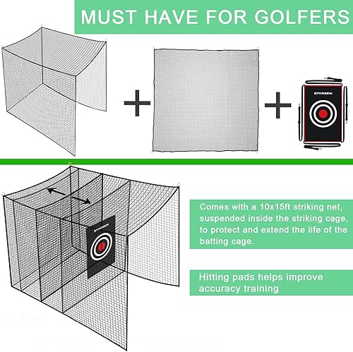 Miniatura 2 de Storgem Red de Bateo de Golf con Red de Golpeo Extra, Marco NO Incluido, Red de Práctica de Golpeo de Golf Resistente, Jaula de Bateo en el Patio