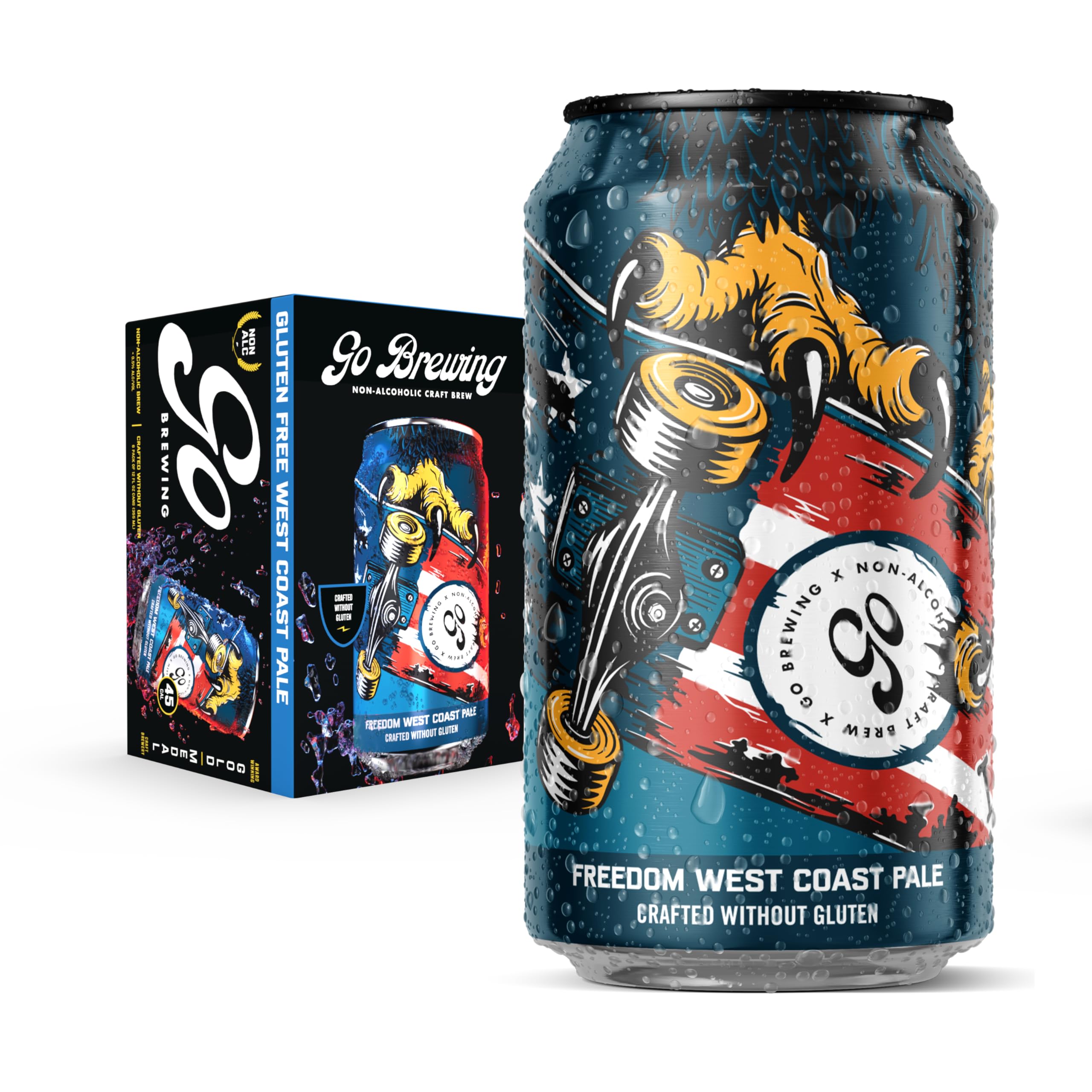 Go Brewing Non-Alcoholic Brew, crafted without Gluten, Freedom Cali Pale, Low Calorie, Alcohol-Alternative Beverages, Small Batch NA Craft Brew, 12 Fl Oz Cans, 12 Pack