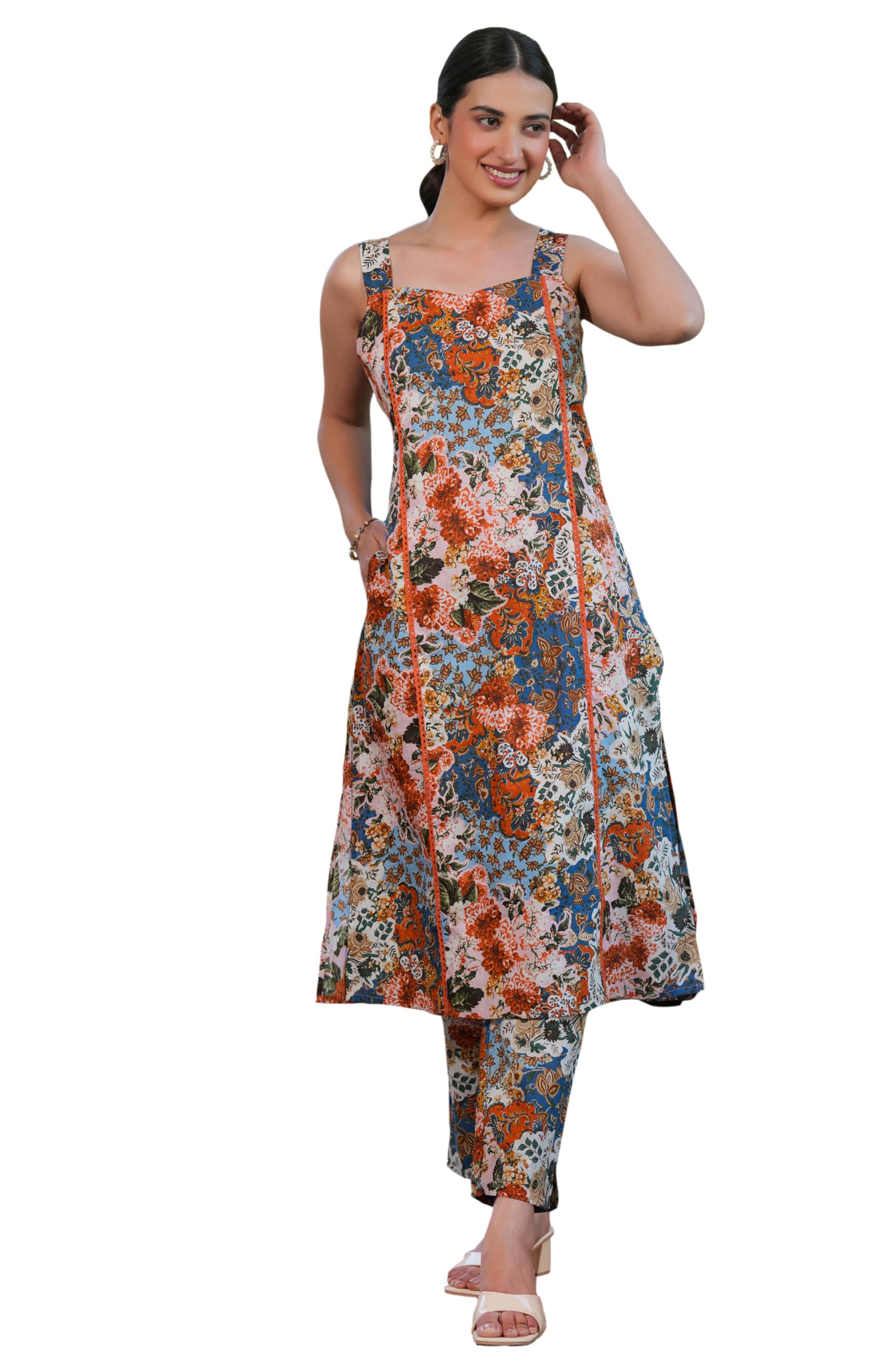 Women Pure Cotton Floral Kurta & Pant Set Bottle Green Color Trending Outfit-image-33