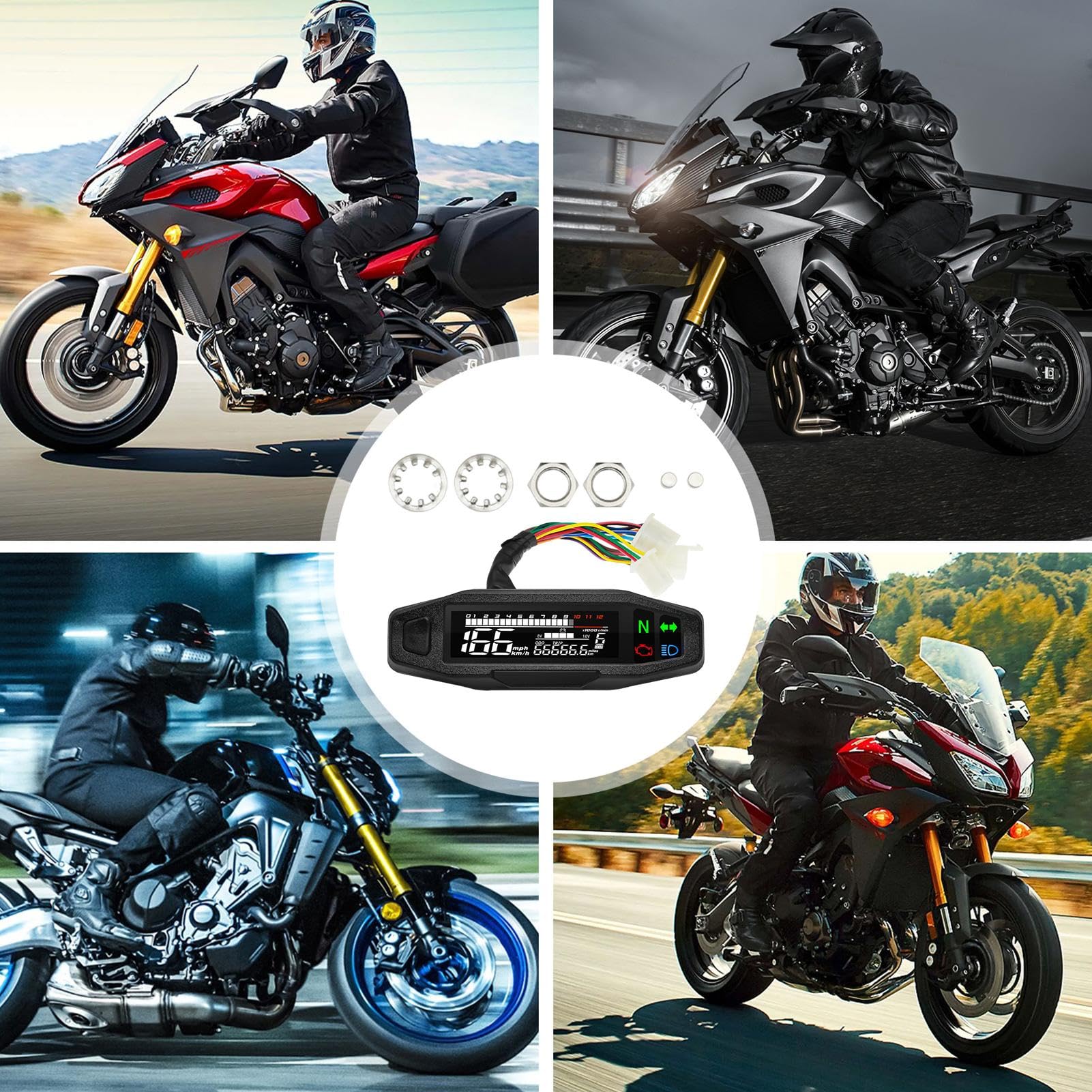 Compteur de vitesse pour vélo de cross, tachymètre de moto | Compteur de | tours d'écran LCD 6 vitesses | Indicateurs de compteur de vitesse de moto pour la plupart des modèles de moto, moteur à