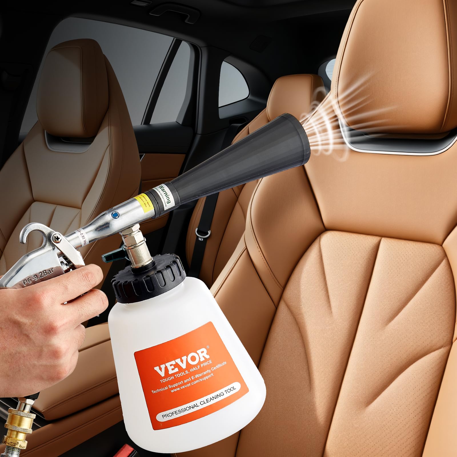 VEVOR Pistola de Limpieza para Automóviles, 80-160 PSI, con 2 Boquillas y Botella de Líquido 1 L, Elimina la Suciedad y el Polvo de la Superficie, para Compresor de Aire NPT, 315 x 225 x 130 mm