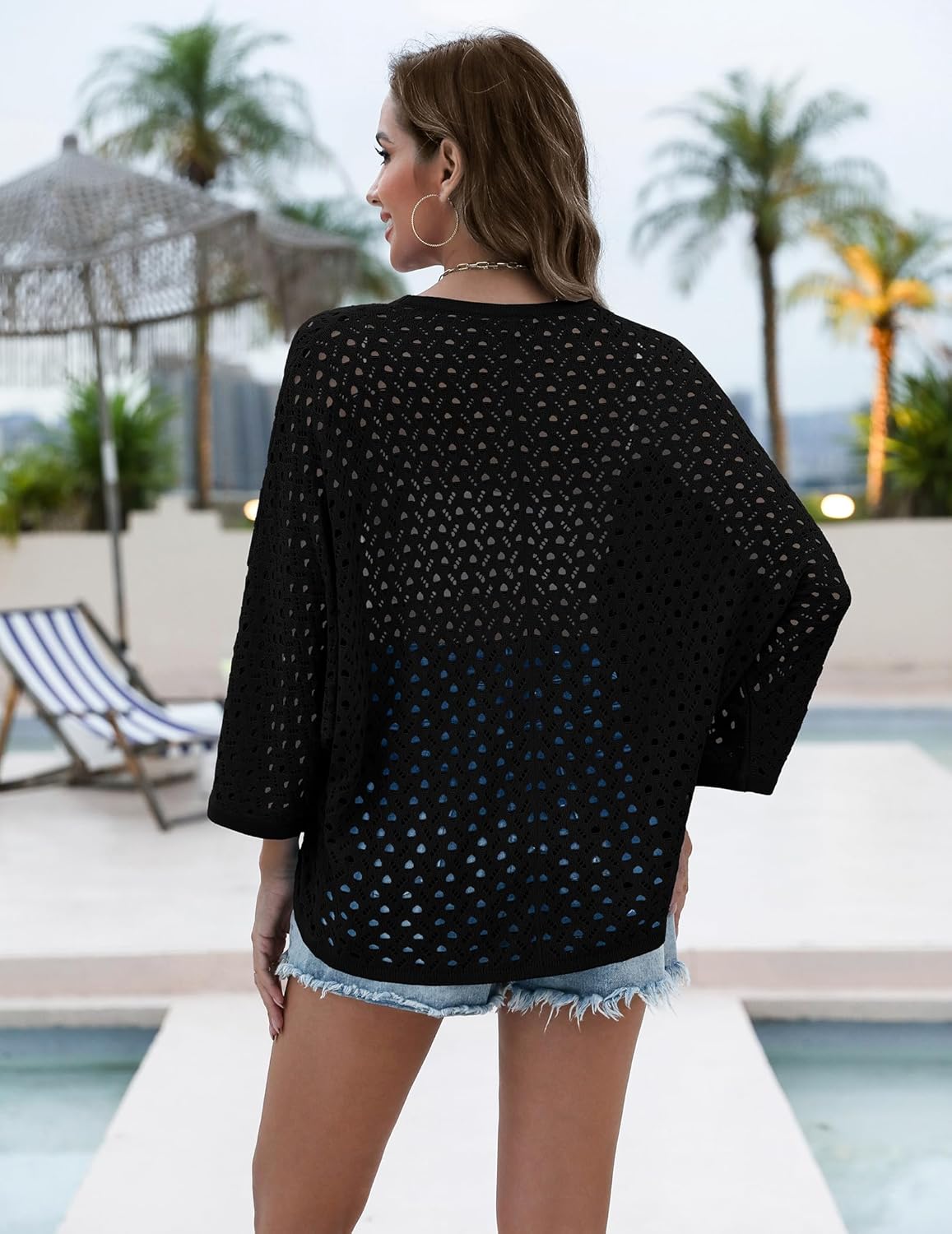 Zeagoo Womens Summer Crochet Cardigan Sweaters Lightweight Open Front 3/4 Sleeve Batwing Kimono Boho Knit Cover Ups 2026