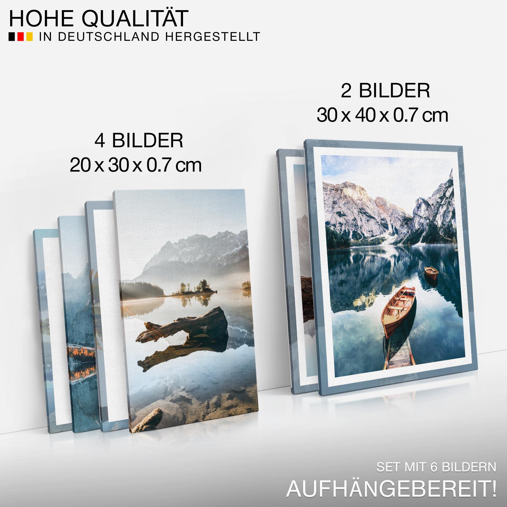 Novart Wandbilder Set Berge und See Natur - KEIN EXTRA RAHMEN BENÖTIGT - Modern Deko - Wohnzimmer Schlafzimmer N003663b