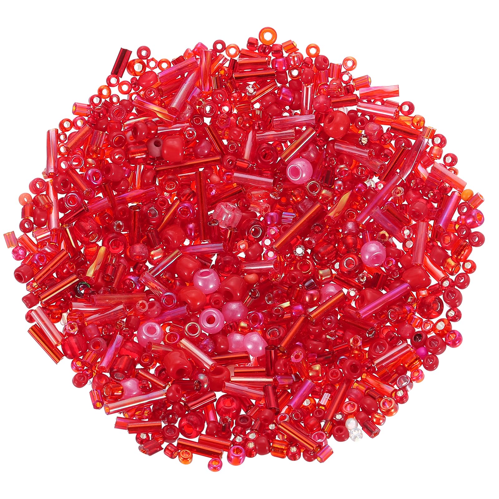 sourcing map 1500Pcs Mixed Glass Beads, 2-4 mm Mini Tube Bugle Loose Crafts Beads with Hole, Bulk Spacer Bead for DIY Craft Making, Red