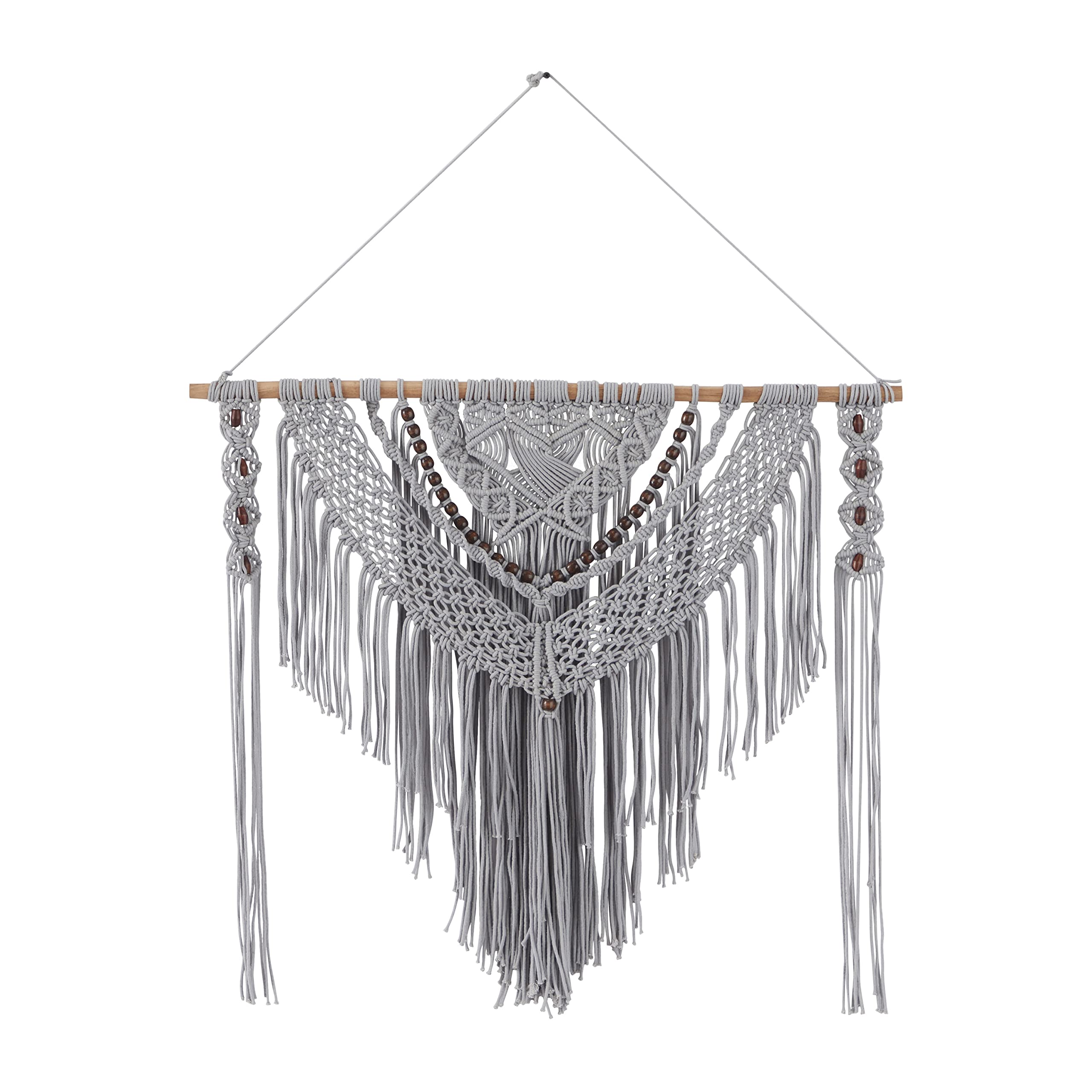 Décoration murale macramé en coton gris Deco 79 avec pompons perlés 91x116 cm