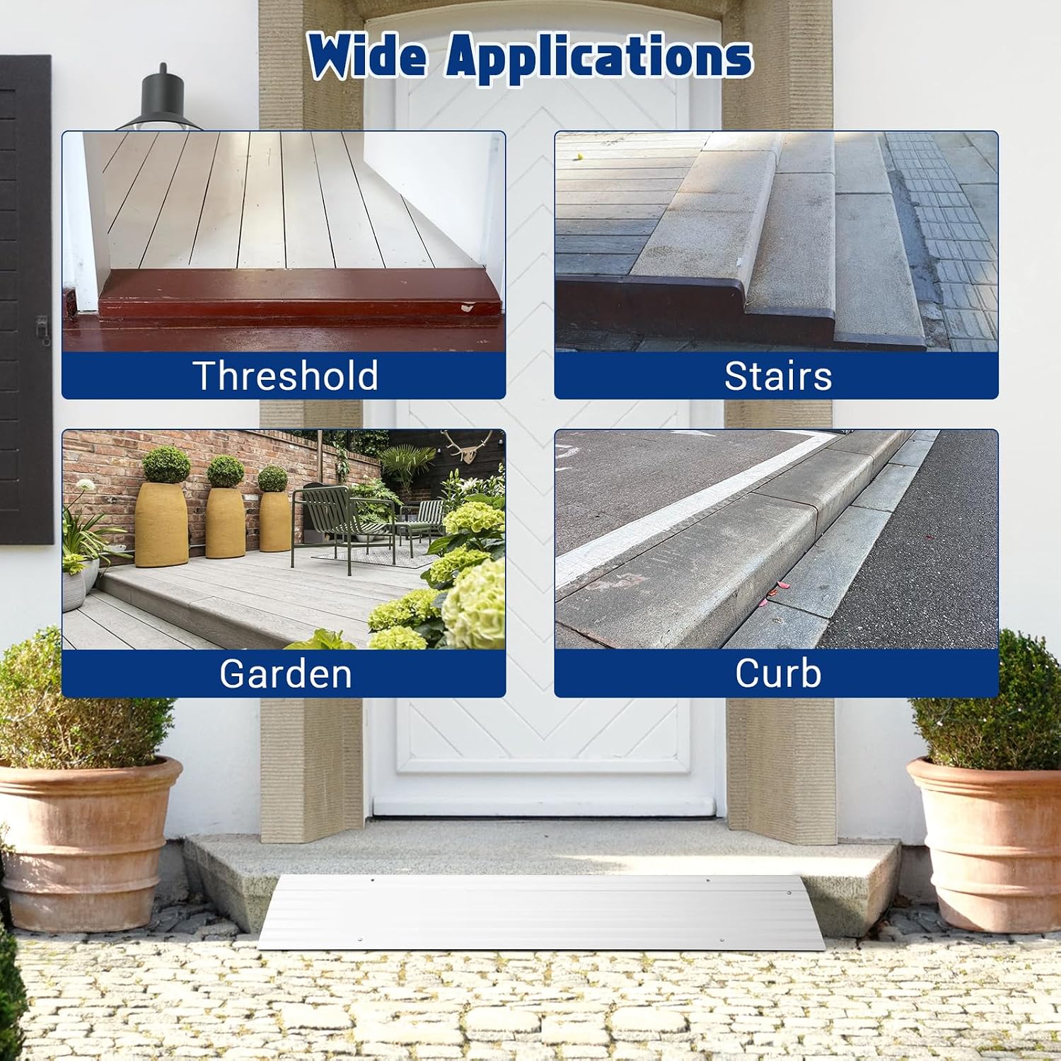 1" Rise Threshold Ramps for Doorways, Adjustable Aluminum Threshold for Exterior Doors, Entry