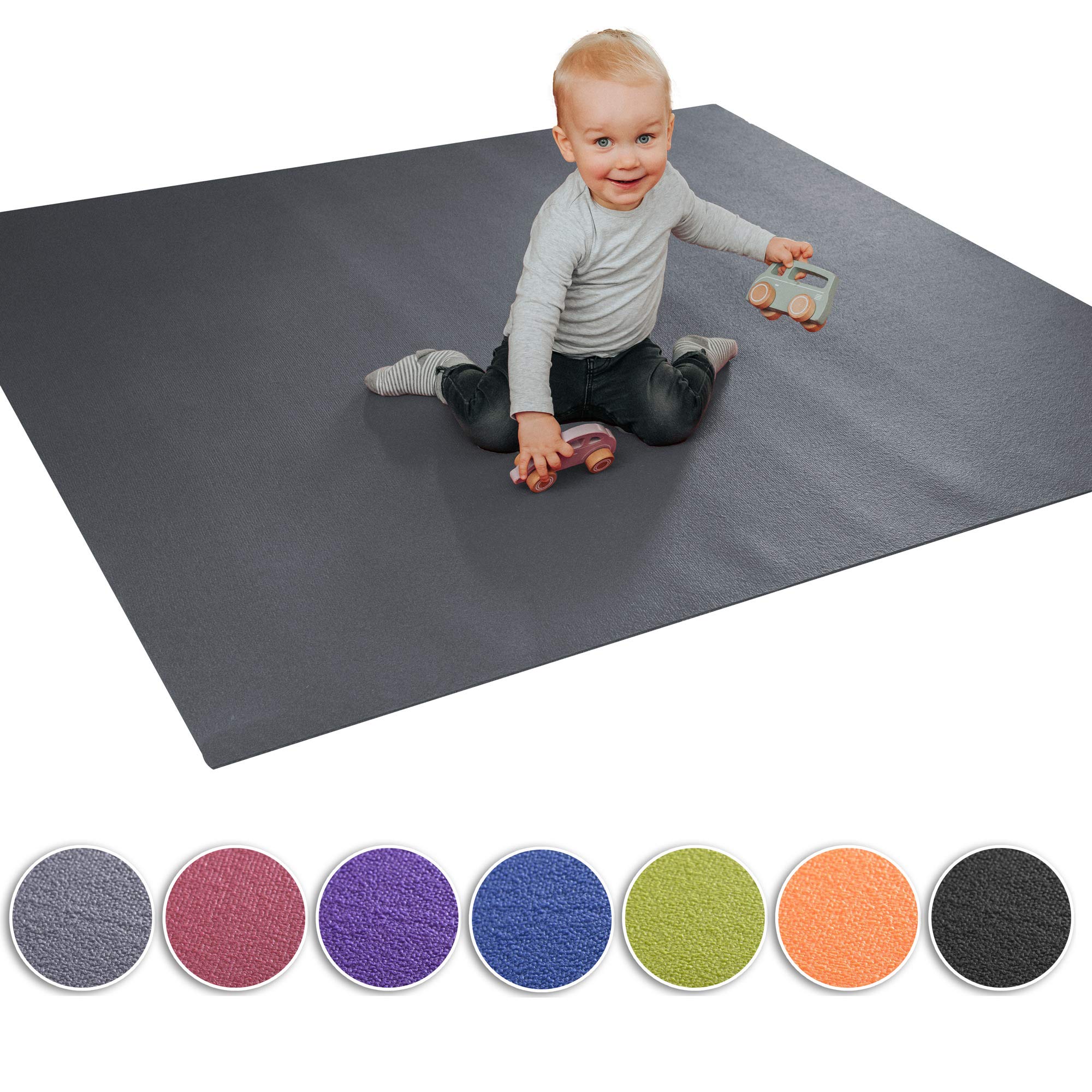 Wunschkind® Krabbelmatte | Krabbelunterlage | Made in Germany | Anti-Rutsch | Öko-Tex 100 | 120x120cm Grau