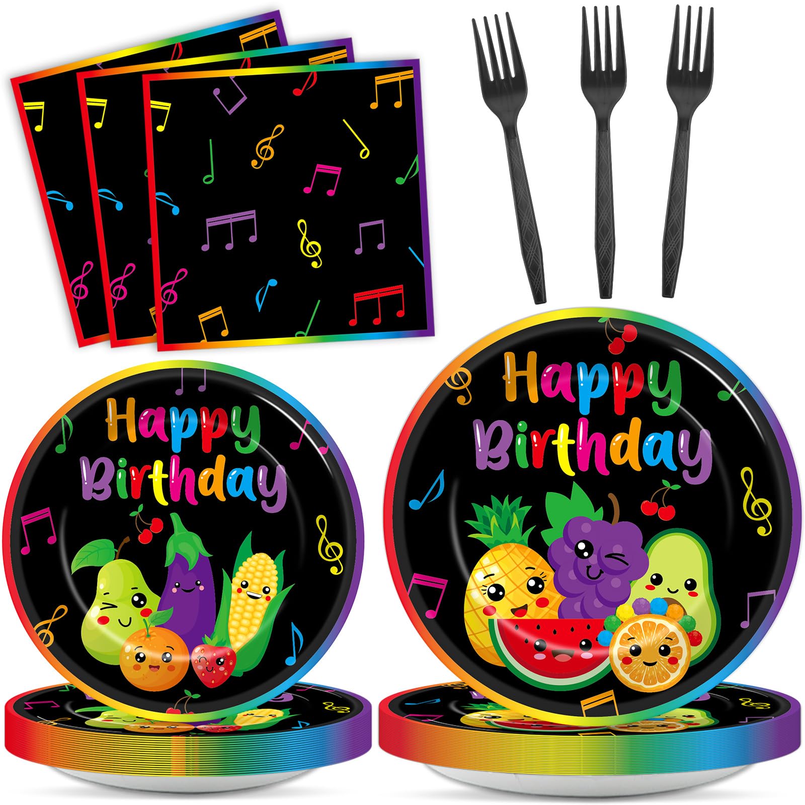 100Pcs Dancing Fruit Party Decorations Sensory Fruit Paper Plates and Napkins Dancing Fruits Themed Disposable Tableware Set for Summer Fruits 1st Birthday Baby Shower Party Supplies Serves 25