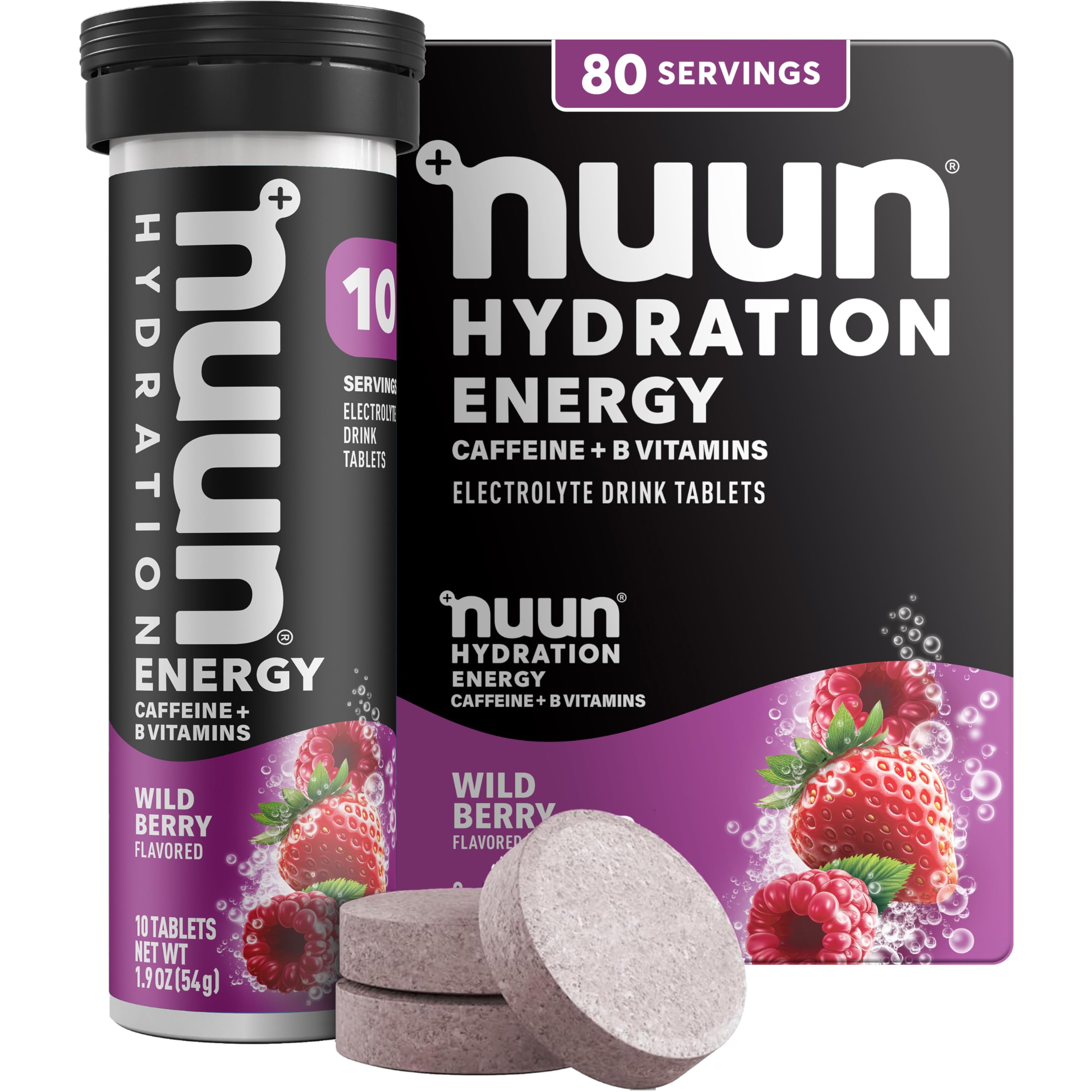 Nuun Energy Caffeine + B Vitamins Wild Berry, GF &amp; Vegan, 8 Pack