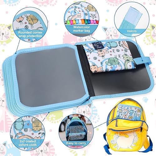 Miniatura 2 de Juego de garabatos de libro borrable para niños, libro de dibujo mágico reutilizable para niños con 12 bolígrafos de acuarela, dibujo de 14 páginas,