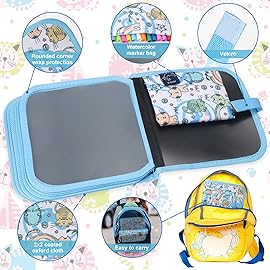 Qrytoi Erasable Book Doodle Set for Kids,Reusable Magic Drawing Book for Kids with 12 Watercolor Pens 14 Page Drawing,Road Trip Car Game Writing Painting Set for Boys and Girls(Green Unicorn)