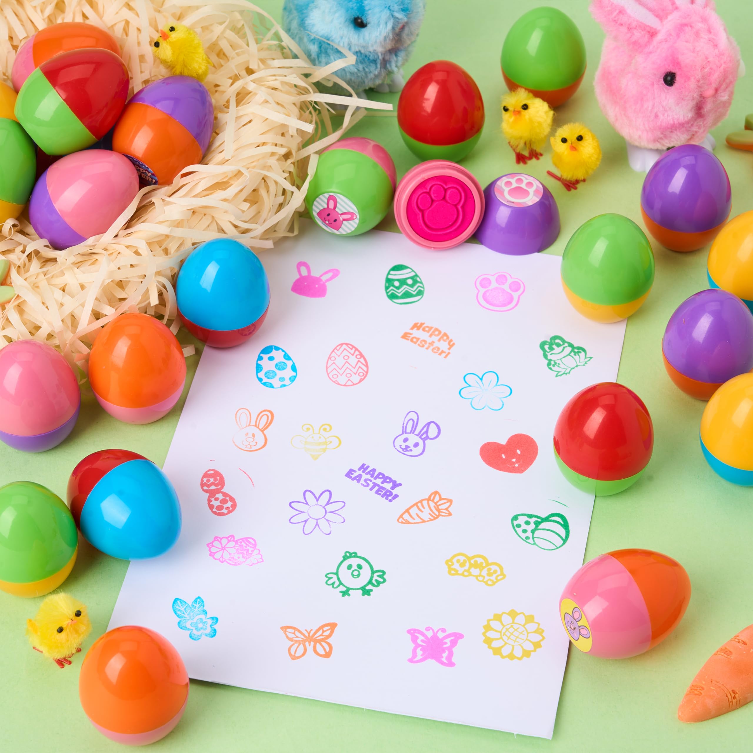 JOYIN 24 sellos de huevos de Pascua, grandes juguetes de Pascua para juegos de caza de huevos de Pascua, fiesta temática de Pascua, cosas de huevos de Pascua, rellenos de cestas de Pascua
