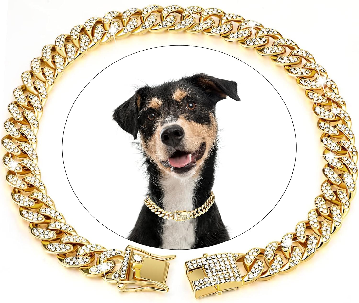 Dog Chain Collar,BOZILY Diamond Cuban Collar Walking Metal