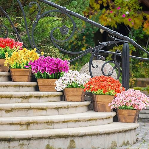 Miniatura 3 de 24 piezas de flores artificiales para decoración al aire libre, resistentes a los rayos UV, flores de imitación de otoño, plantas a granel,