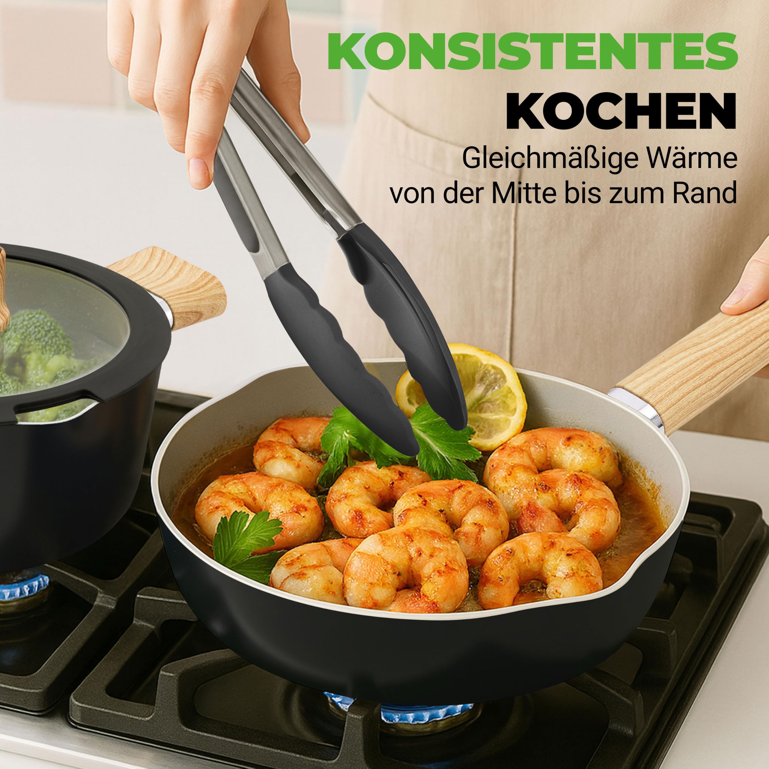 NutriChef Topfset Pfannenset Induktion, 14 Teilig, Schwarz – Keramik Antihaft Kochgeschirr mit Abnehmbaren Klappgriffen, Glasdeckeln, Platzsparender Aufbewahrung und Gleichmäßiger Wärmeverteilung