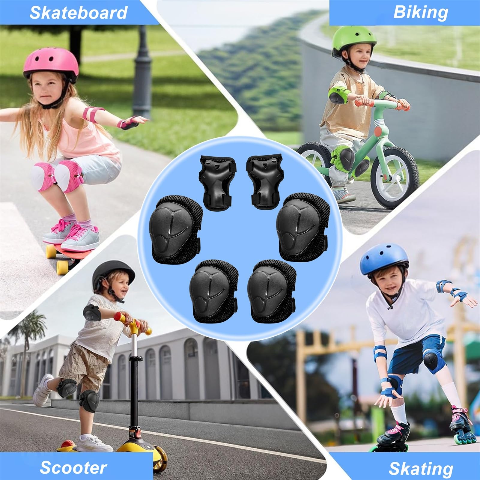 Rodilleras para niños, rodilleras y coderas para niños de 3 a 10 años, juego de equipo de protección para niñas y niños con muñequeras para patinaje, ciclismo, patinaje, patinete