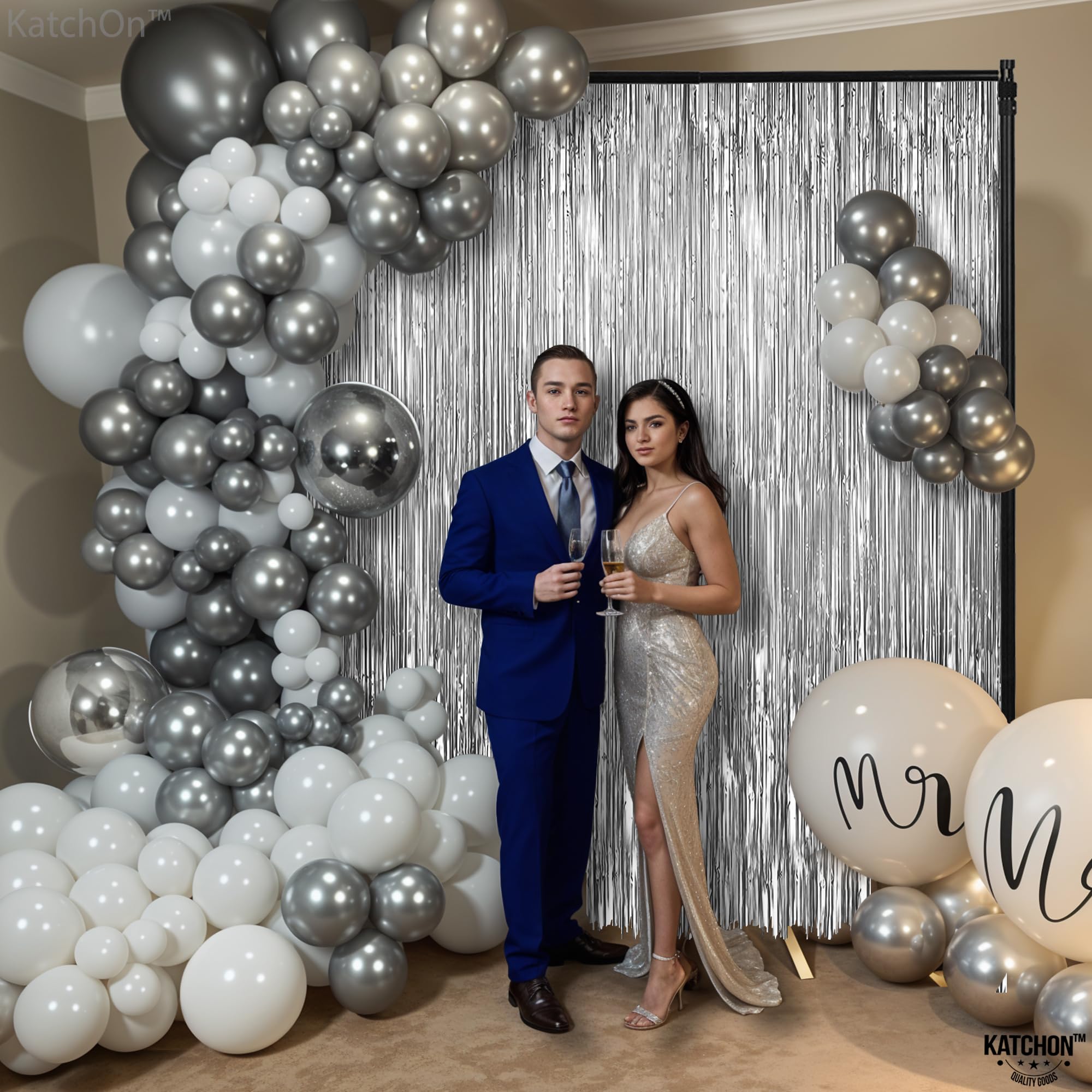 KatchOn 2Pcs Silver Fringe Backdrop 3.25x8ft Bachelorette Party Decorations — Amazon image 2