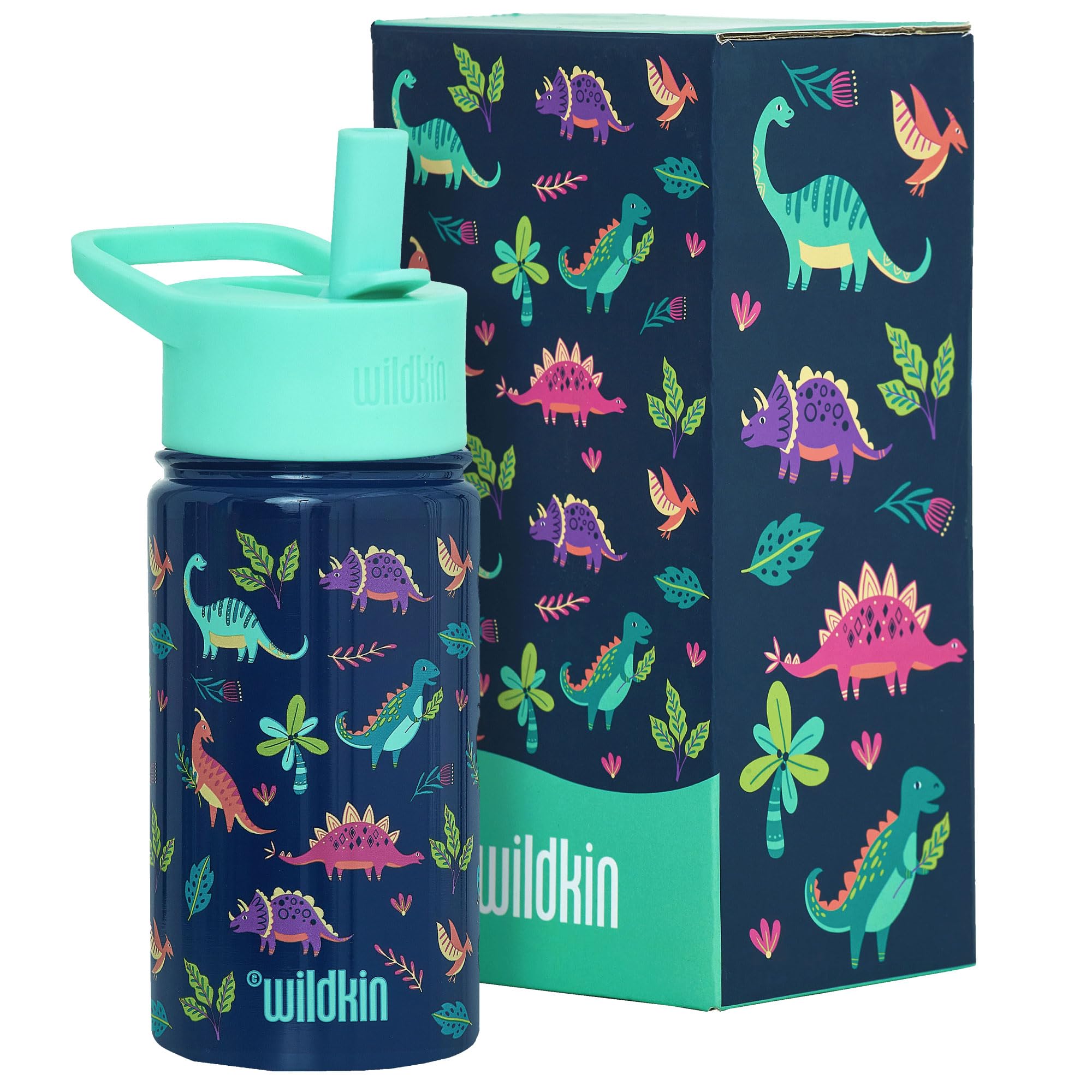 Wildkin Kids 14oz Stainless Steel Water Bottle – BPA-Free, Leakproof, Insulated, Easy-Clean - Darling Dinosaurs