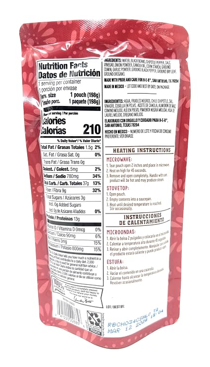 HEB HEB Mi Tienda Frijoles Microwavable Refried Black Beans with Chipotle Flavor 7oz - 3 bags