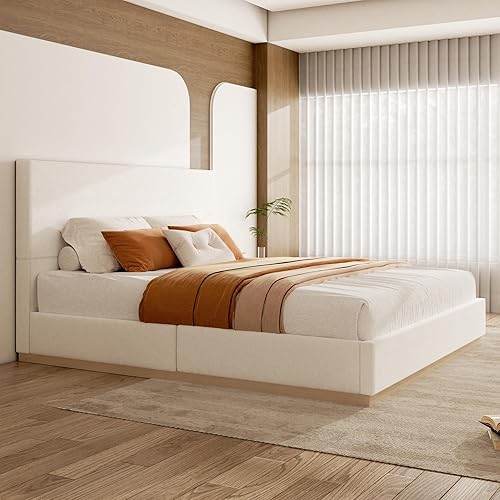 Miniatura 8 de Base de cama tamaño Queen con cabecera, cama de terciopelo con base de madera y listones, base de colchón resistente, opción de somier, sin ruido,