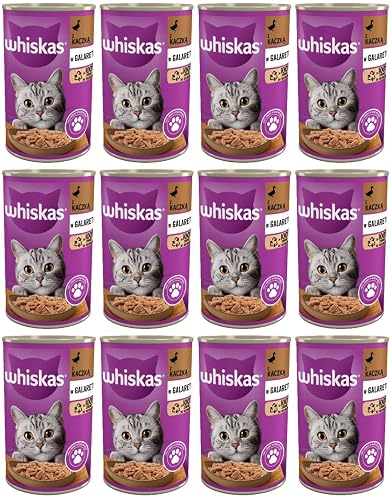 Whiskas Comida húmeda para gatos Adult 1+ con pato en gelatina, 12 latas (12 x 400 g)