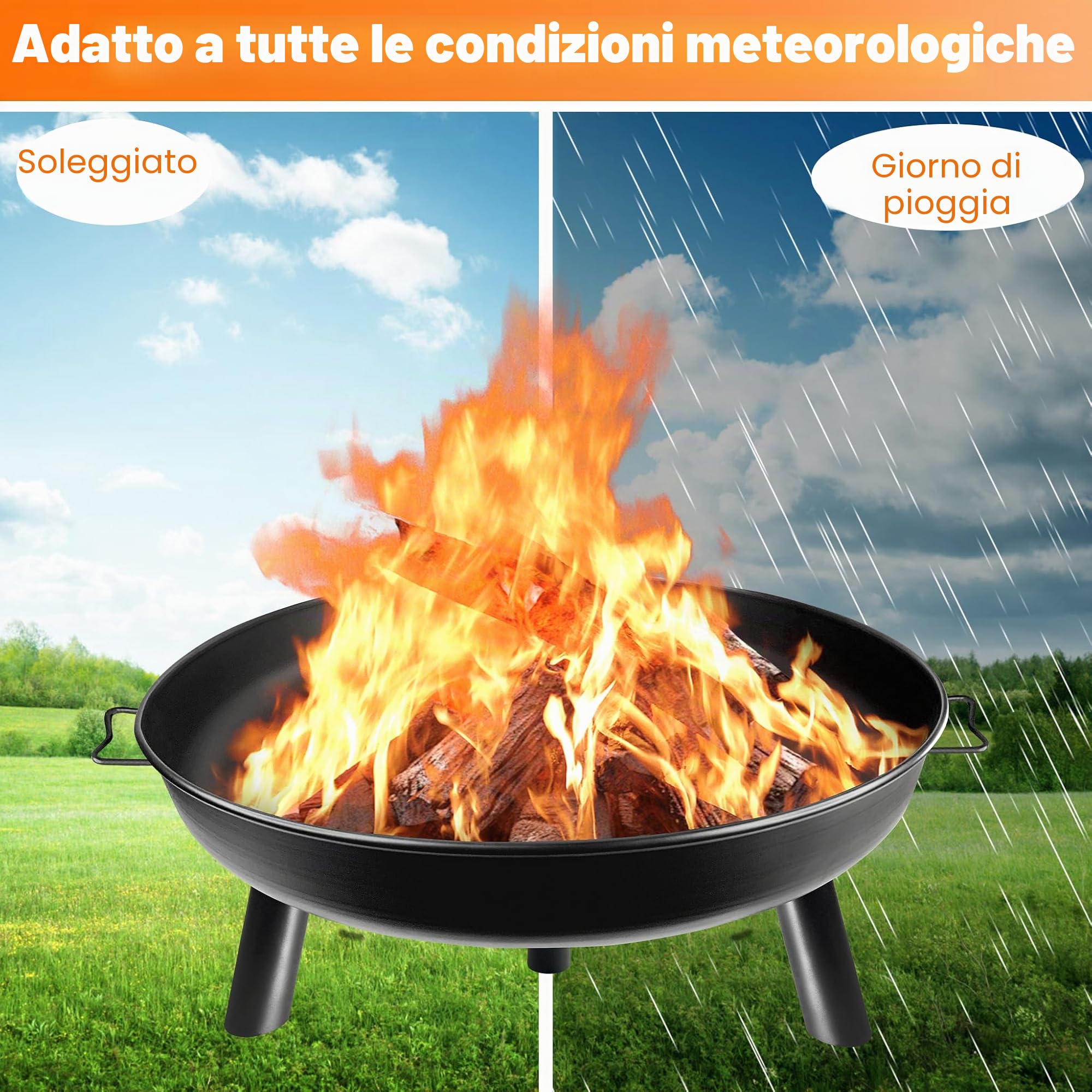 Froadp Ø80cm Braciere per Esterno con Vasca Rotonda per Caminetto Patio Terrace Giardino Barbecue (Tipo F)
