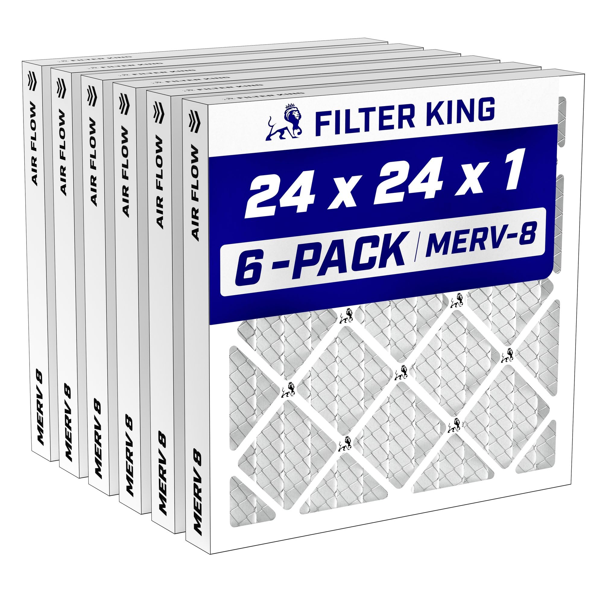Filter King 24x24x1 Air Filter MERV 8, AC Furnace Filters (6-Pack) | Dust & Allergy Control (Actual Size: 23.5 x 23.5 x .75)