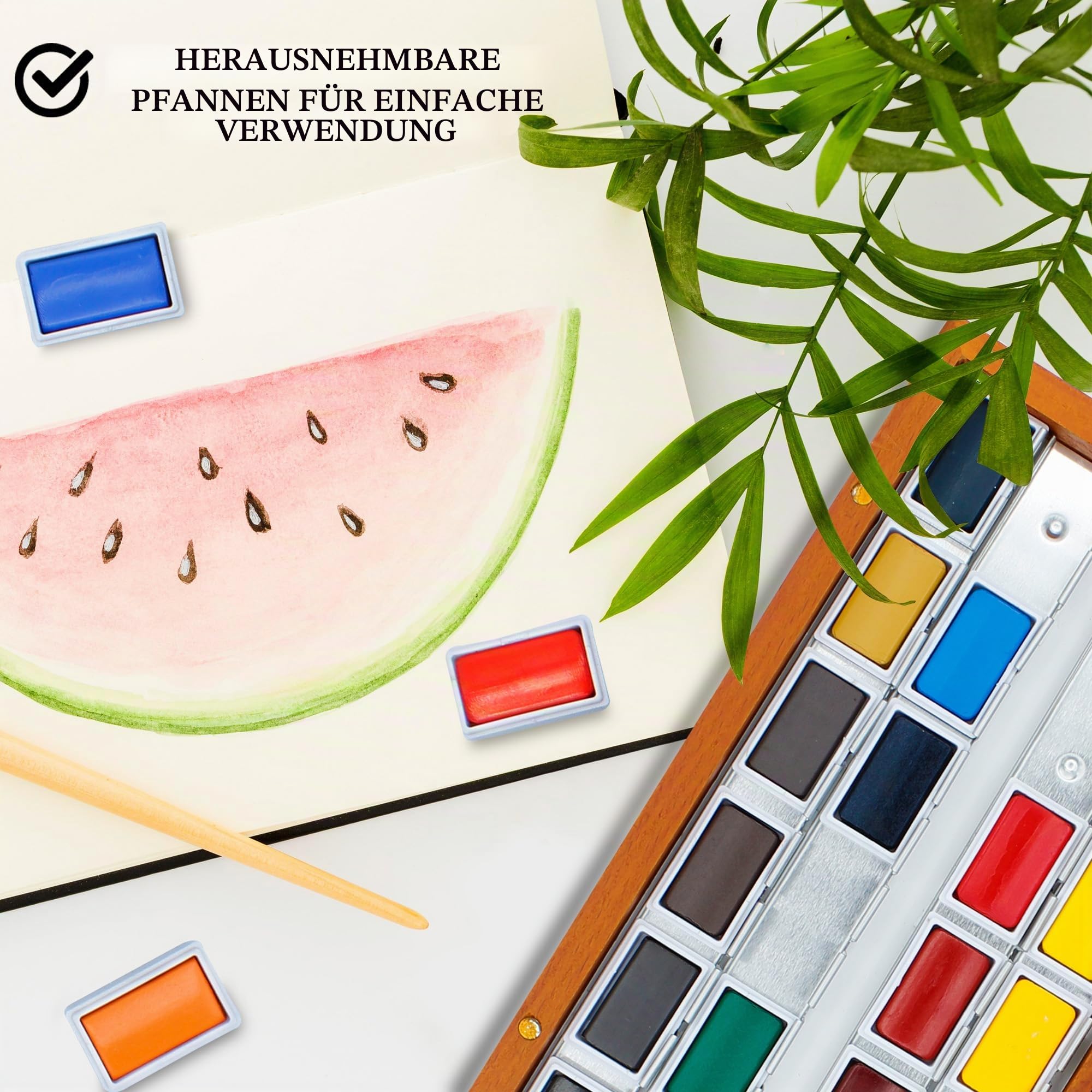 Pinturale Aquarellfarben | Premium Pigmentierung Wasserfarben | 24 große Aquarell + Holzkiste + Tuch | Aquarellkasten, Malkasten, Aquarellfarbkasten für Künstler