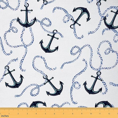 The Yard - Tela con estampado de acuarela para sillas Ocean Adventure Theme Tapicería para artes, costura náutica, ancla náutica, decorativa,