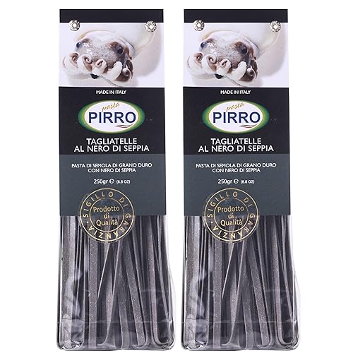 Pasta Pirro Tagliatelle - Pasta de tinta de calamar negro de Italia, 8.8 onzas (paquete de 2) tinta de sepia - similar a Mafalda - Fettuccine -
