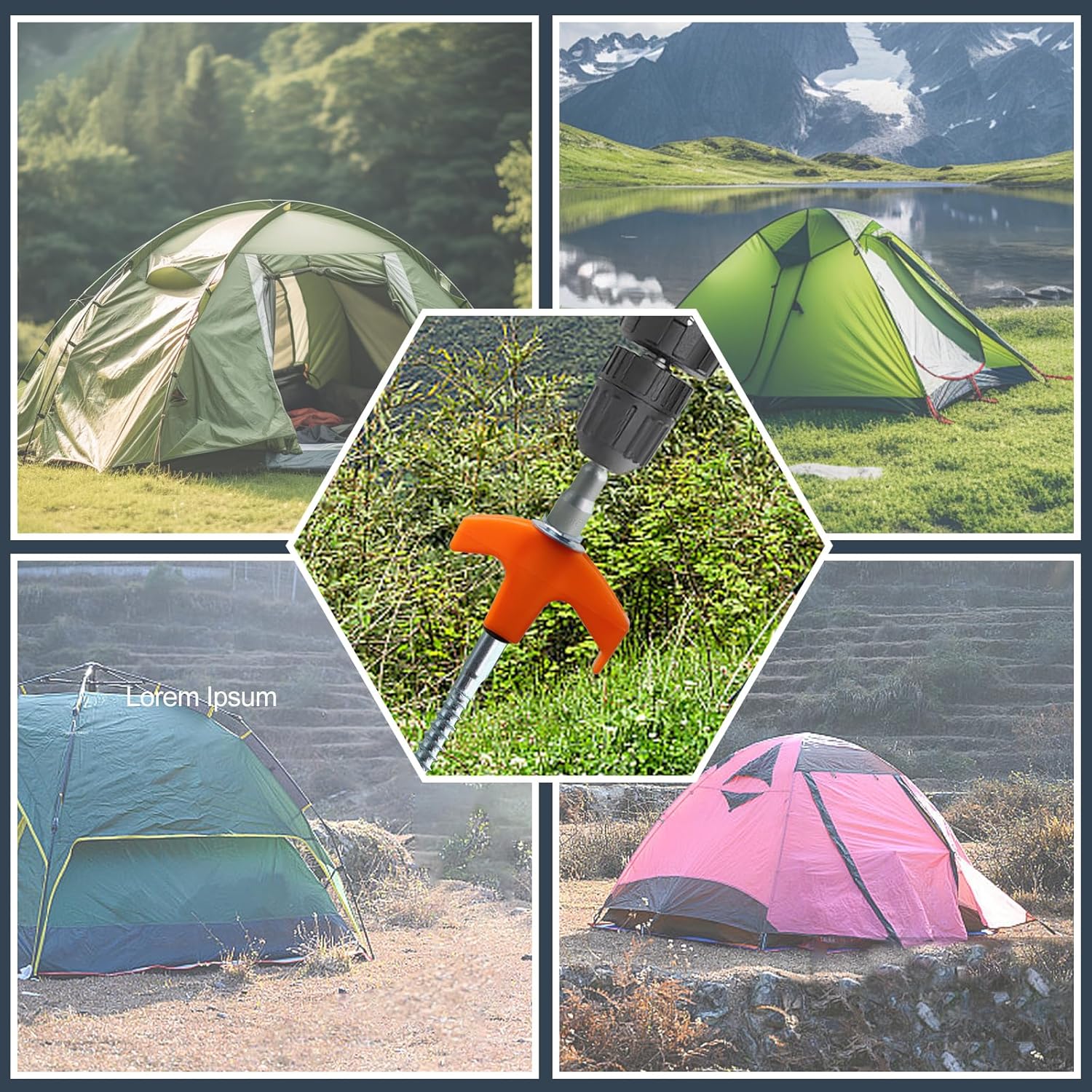 20 Pack Screw in Tent Stakes Heavy Duty, 8 Inch Ground Anchors, Metal Stakes,Camping Tent Accessories with Hex Head Driver and Sturdy Storage Bag (Orange)
