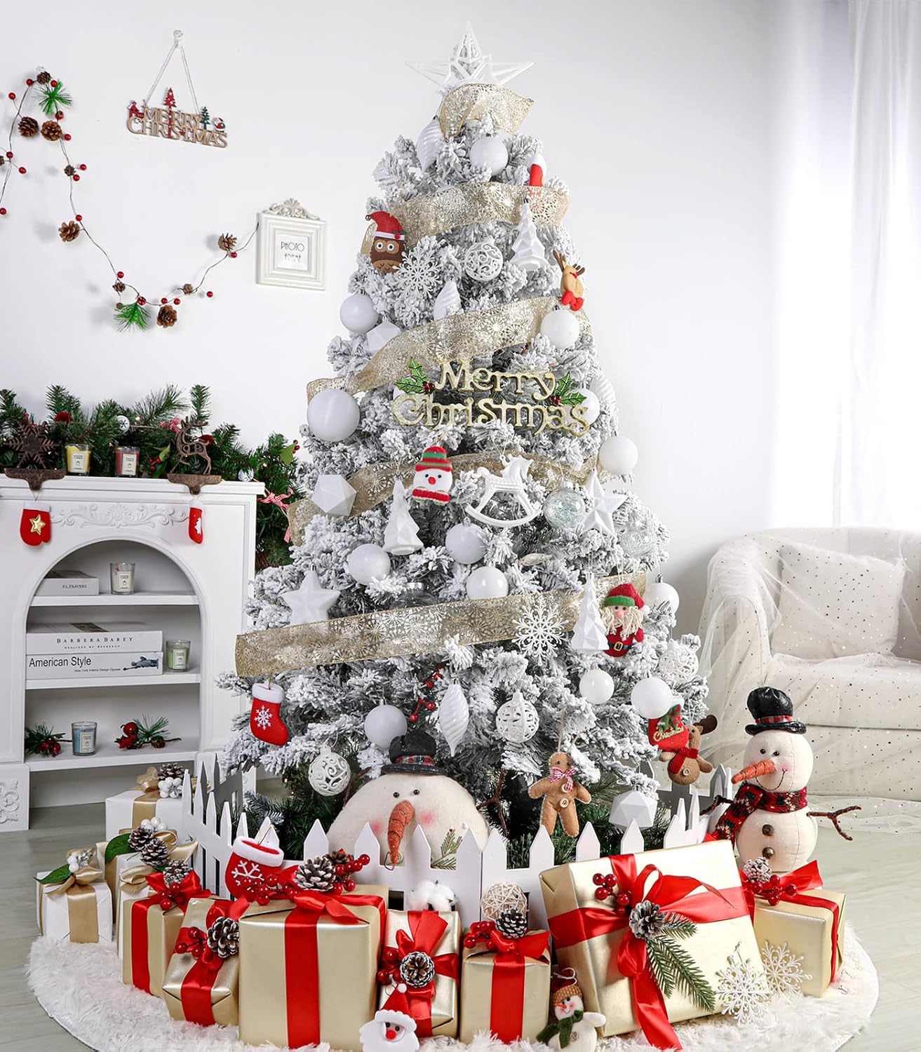 SHareconn 100pcs Christmas Balls Ornaments Set,Shatterproof Plastic Decorative Baubles for Xmas Tree Decor Holiday Wedding Party Decoration,White