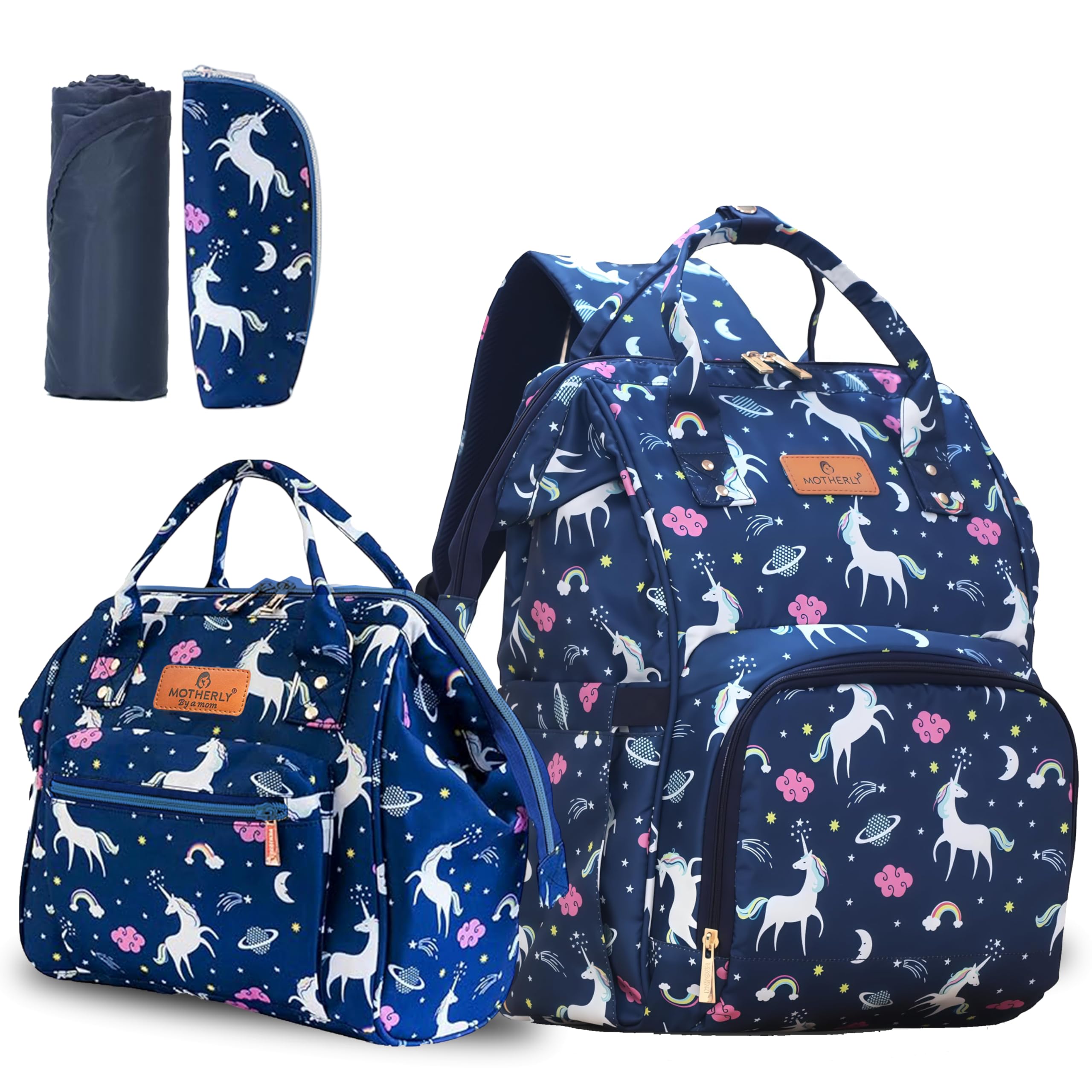 Motherly Elegant and Nano Diaper bag Combo for Mothers for Travel,Maternity Bag for Newborn Baby,Hospital Bag for Moms (Unicorn Blue)-image-25
