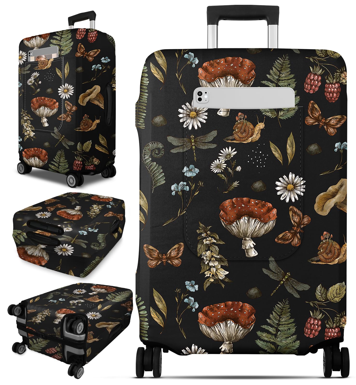 Slohif Luggage Cover for Suitcase Tsa Approved Protector - Mushroom Luggage Sleeve Large Suit Case Cover Travel Stretch Baggage Case Protective Washable Fit 31-32 Inch