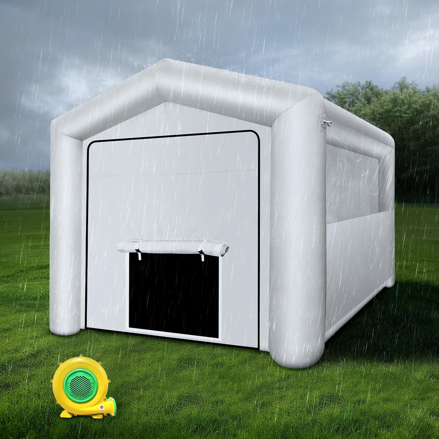 Waterproof Inflatable Paint Booth 13x8.2x8.2ft Portable Spray Tent with 750W Air Blower for Auto Parts, Furniture and Other Painting Works